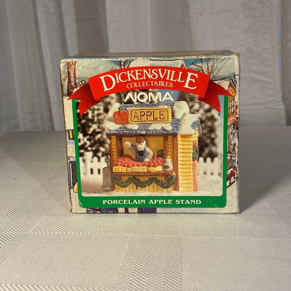 1990 NOMA Dickensville Porcelain Apple Stand #6114 Christmas Village Boxed
